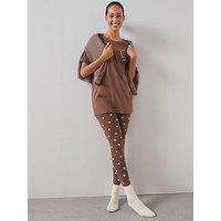 The Very Collection Heart Longline Top With Legging Pyjama Set - Brown