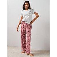 The Very Collection Short Sleeve Tshirt With Star Aop Wide Leg Pj Set - Oatmeal