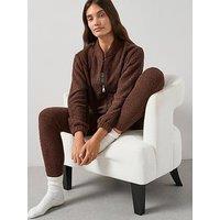 The Very Collection Zip Up Borg Bomber And Jogger Loungewear Set - Brown