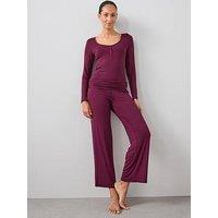 The Very Collection Ve Henley Top And Turn Up Waistband Wide Leg Pj Set - Purple