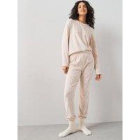 The Very Collection Leopard Print Ribbed Jogger Loungewear Set - Cream