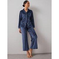 The Very Collection Crystal Print Fleece Revere Pj Set - Navy