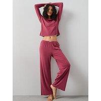 The Very Collection Soft Touch Pointelle Henley And Wide Leg Pj Set - Pink