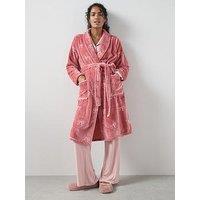 The Very Collection Bow Print Shawl Collar Dressing Gown - Pink