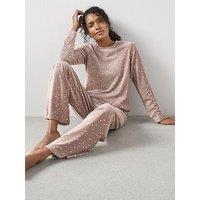 The Very Collection Heart Print Ribbed Baby Fleece Loungewear Set - Brown