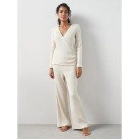 The Very Collection Lurex Wrap Long Sleeve Top And Wide Leg Loungewear Set - Beige