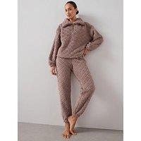 The Very Collection Embossed Borg Quilted Zip Collar Loungewear Set - Brown