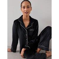 The Very Collection Embroided Fleece Contrast Piping Revere Pj Set - Black
