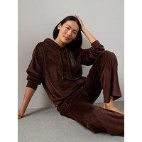 The Very Collection Contrast Velour Hoodie And Wide Leg Loungewear Set - Brown