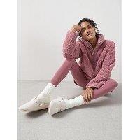 The Very Collection Longline Zip Up Borg With Legging Loungewear Set - Pink