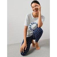 The Very Collection Short Sleeve Bonjour Legging Pj Set - Navy