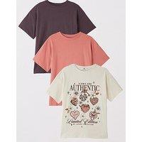 V By Very Girls Oversized 3 Pack Short Sleeve Tops - Multi