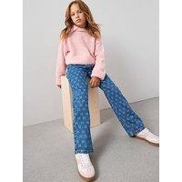 The Very Collection Girls Distressed Wide Leg Jeans - Mid Wash