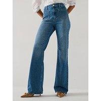 V By Very Flare Jeans With Front Patch Pockets - Mid Wash