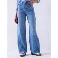 V By Very Seam Front Wide Leg Jeans - Mid Wash