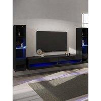 Gfw Galicia 180 Cms Tv Unit + 2 Shelf Units - Fits Up To 80 Inch Tv - Black