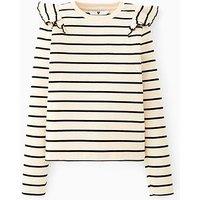 V By Very Girls Rib Frill Should Contrast Tipping Long Sleeve Top - Stripe