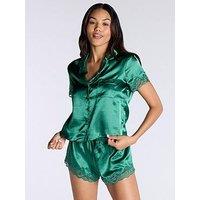 Boux Avenue Amelia Satin Short Pyjama Set - Green - Green