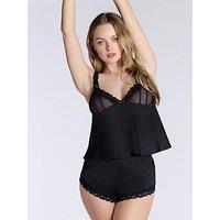 Boux Avenue Jordyn Satin Cami & Short Lace Pyjama Set - Black - Black