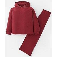 V By Very Girls Rib Hoody With Wide Leg Trouser Set - Burgundy