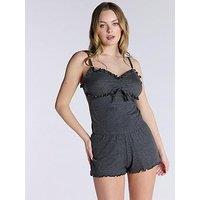 Boux Avenue Rib Frill Cami & Short Set - Charcoal