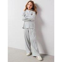 V By Very Girls Rib Hoody With Wide Leg Trouser Set - Grey