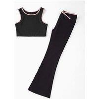 V By Very Girls Sports Contrast Tipping Cross Over Leggings And Crop Top - Black