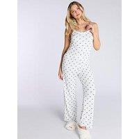 Boux Avenue Mono Bow Rib Cami & Pant Pyjama Set - Ivory Mix