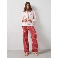 The Very Collection Lace Trim Embroidered Pocket Revere Pj Set With Matching Eyemask - Pink