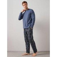 The Very Collection Long Sleeve T-Shirt With Brushed Check Bottoms - Navy