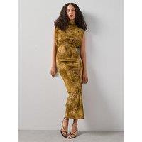 The Very Collection High Neck Burn Out Dropped Shoulder Midi Dress - Black