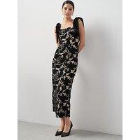The Very Collection Velvet Tie Strap Guipure Lace Maxi Dress - Black