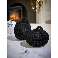Very Home Set Of 2 Halloween Velvet Effect Poly Resin Pumpkin Decorations