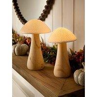 Very Home Set Of 2 Ceramic Led Mushroom Decorations
