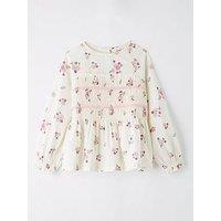 Mini V By Very Girls Shirred Waist Long Sleeve Top - Print
