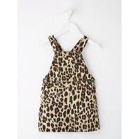 Mini V By Very Girls Denim Leopard Printed Dungaree Dress - Multi