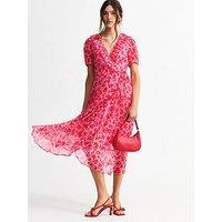 New Look Pink Floral Print Chiffon Midi Wrap Dress