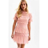 New Look Pink Lace Frilly Trimmed Mini Dress
