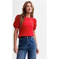 New Look Broderie Anglaise Sleeve Jersey Top - Red