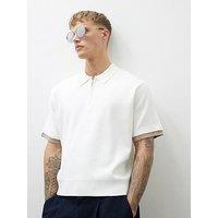 River Island Short Sleeve Zip Through Knitted Polo - Cream