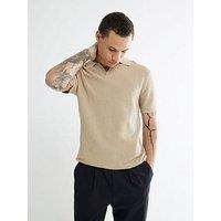 River Island Short Sleeve Open Collar Knitted Polo Top - Beige