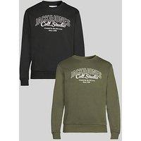 Jack & Jones 2 Pack Makoto Crew Neck Sweat Top - Black