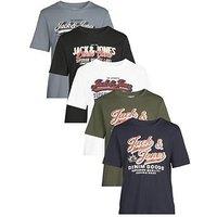 Jack & Jones 5 Pack Logo Short Sleeve Crew Neck T-Shirts - Multi