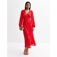 New Look Red Floral Patterned Long Sleeve Midi Dress