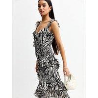 New Look Black Zebra Print Ruffle Trimmed Maxi Dress