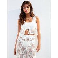 New Look White Crochet Tie Front Beach Waistcoat