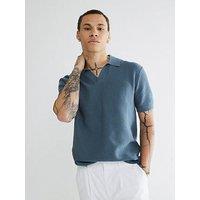 River Island Short Sleeve Open Collar Knitted Polo Shirt - Blue