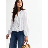 New Look White Frill Trim Pintuck Blouse