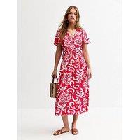 New Look Red Pattern Print Buttoned Midi Dress