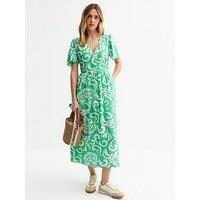 New Look Green Pattern Print Buttoned Midi Dress